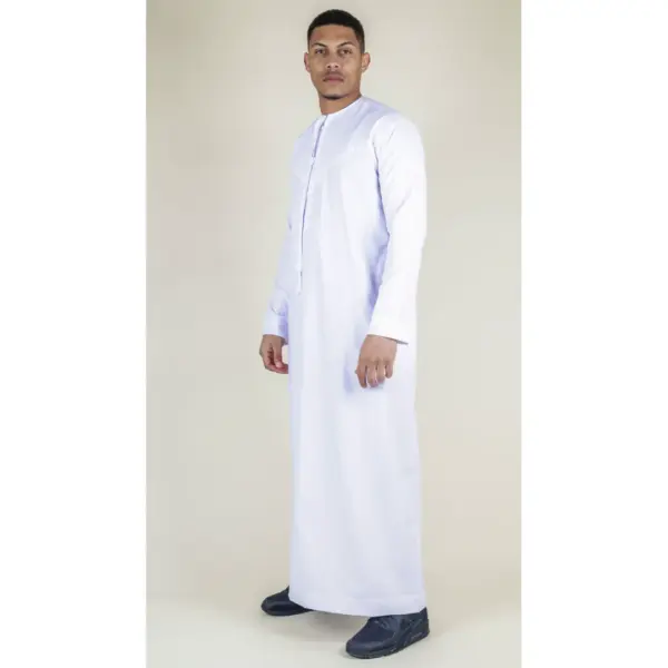 TT 001 Men White Thobe Emirati Islamic Clothing String Tassel 5