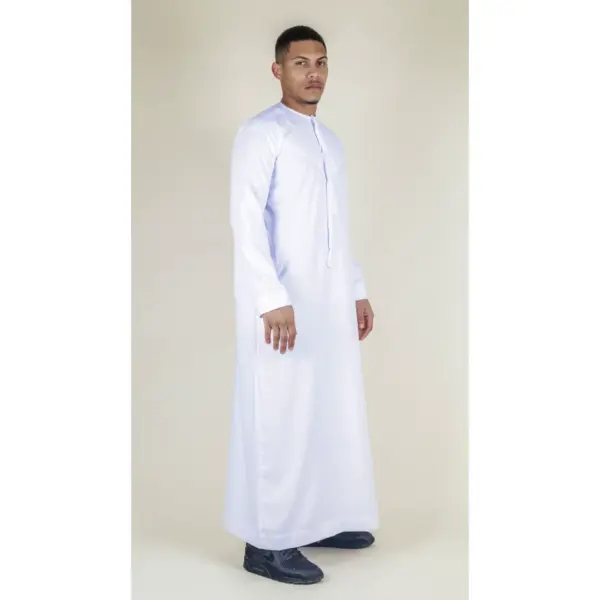 TT 001 Men White Thobe Emirati Islamic Clothing String Tassel 6