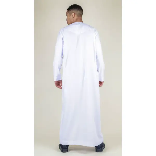 TT 001 Men White Thobe Emirati Islamic Clothing String Tassel 7