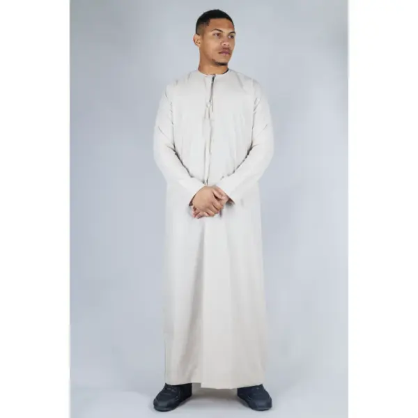 TT 001 Mens Beige Thobe Emirati Islamic Clothing String 2