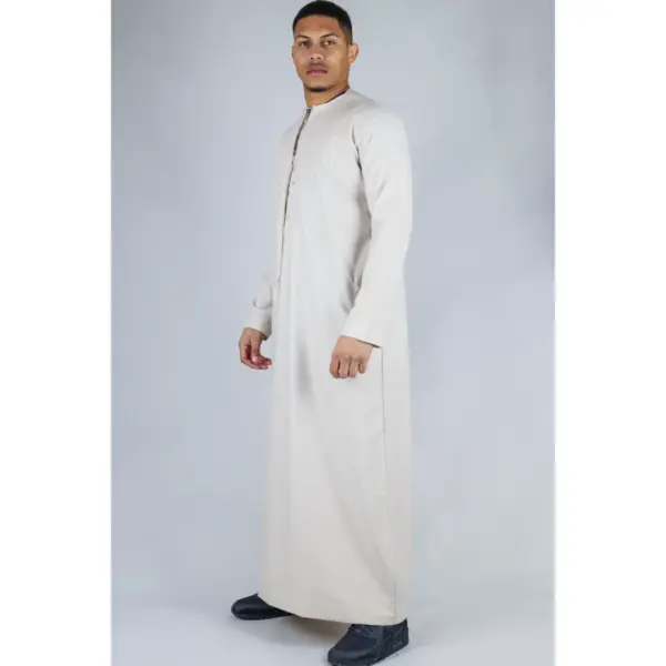 TT 001 Mens Beige Thobe Emirati Islamic Clothing String 4