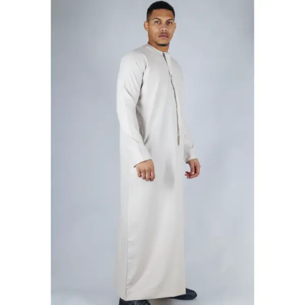 TT 001 Mens Beige Thobe Emirati Islamic Clothing String 5