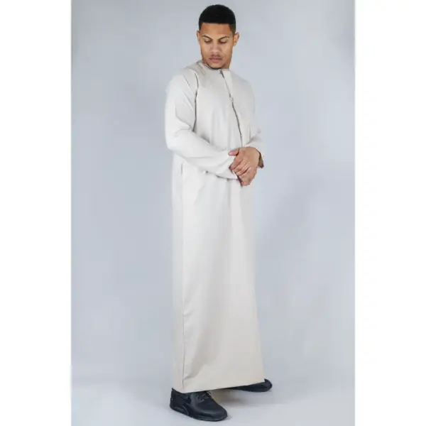 TT 001 Mens Beige Thobe Emirati Islamic Clothing String 6