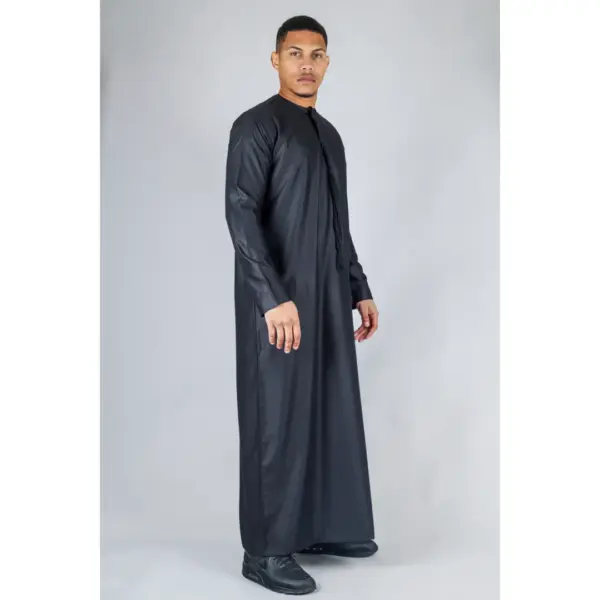 TT 001 Mens Black Thobe Emirati Islamic Clothing String Tassel 7