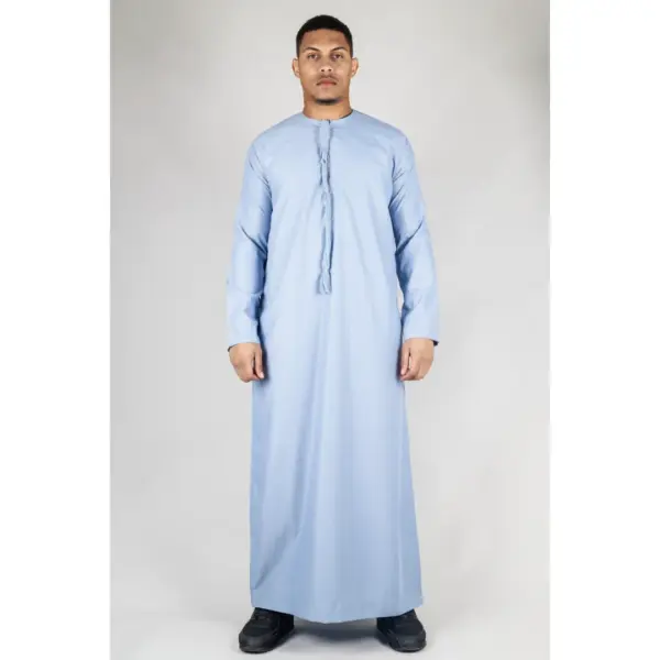 TT 001 Mens Blue Thobe Emirati Islamic Clothing Tassel 2