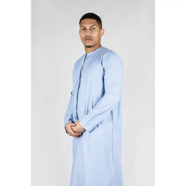 TT 001 Mens Blue Thobe Emirati Islamic Clothing Tassel 5