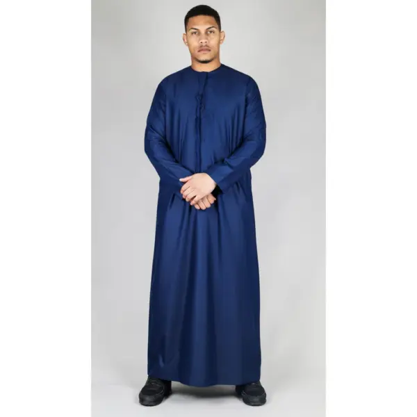 TT 001 Mens Navy Thobe Emirati Islamic Clothing String Tassel 4