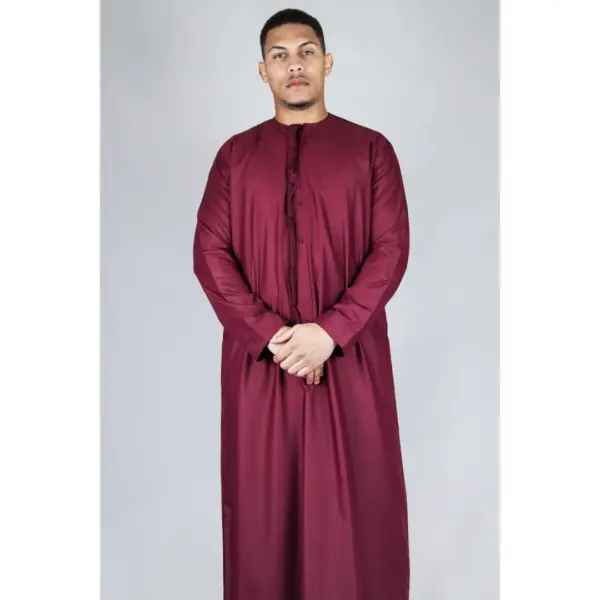 TT 001 Mens Wine Thobe Emirati Islamic Clothing String Tassel 4