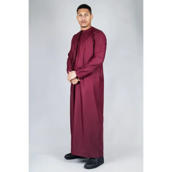 TT 001 Mens Wine Thobe Emirati Islamic Clothing String Tassel 5