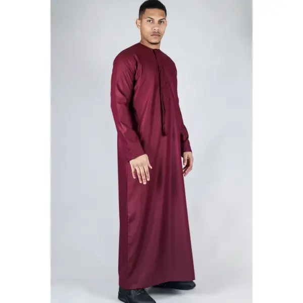 TT 001 Mens Wine Thobe Emirati Islamic Clothing String Tassel 6