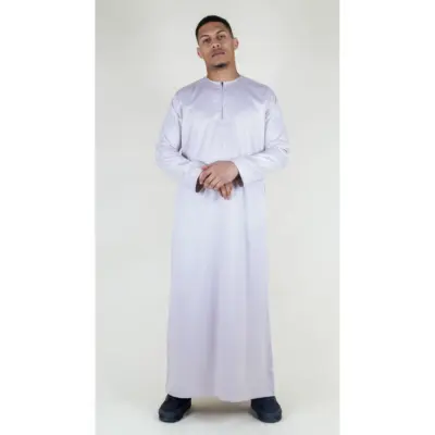 TT-002 Men's Beige Satin Emirati Thobe Islamic Clothing