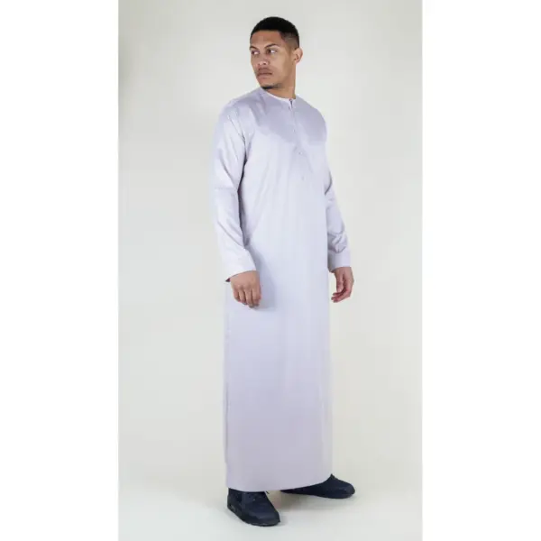 TT 002 Mens Beige Satin Emirati Thobe Islamic Clothing 4