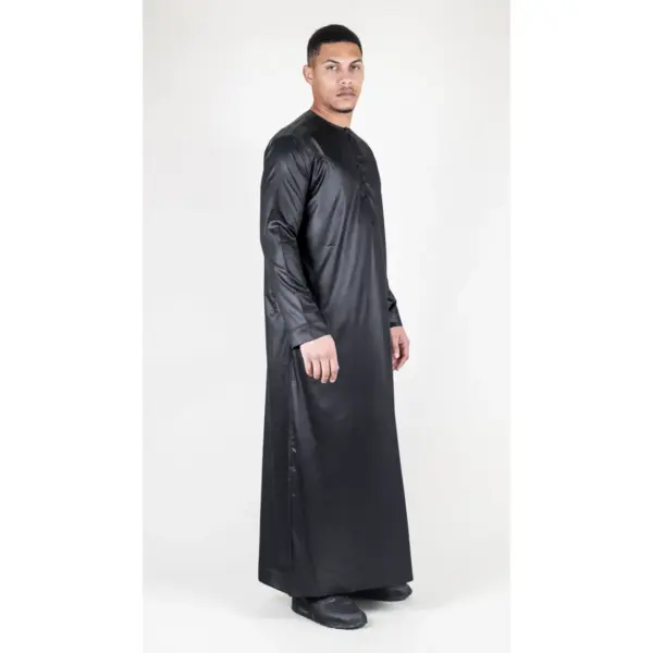 TT 002 Mens Black Satin Emirati Thobe Islamic Clothing 6