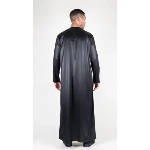 TT 002 Mens Black Satin Emirati Thobe Islamic Clothing 7