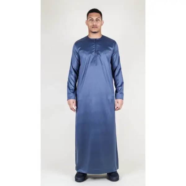 TT 002 Mens Charcoal Satin Emirati Thobe Islamic Clothing 2