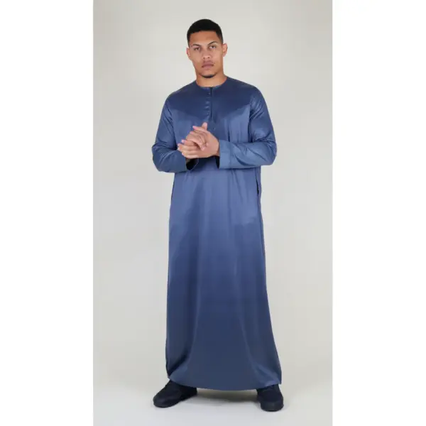 TT 002 Mens Charcoal Satin Emirati Thobe Islamic Clothing 4