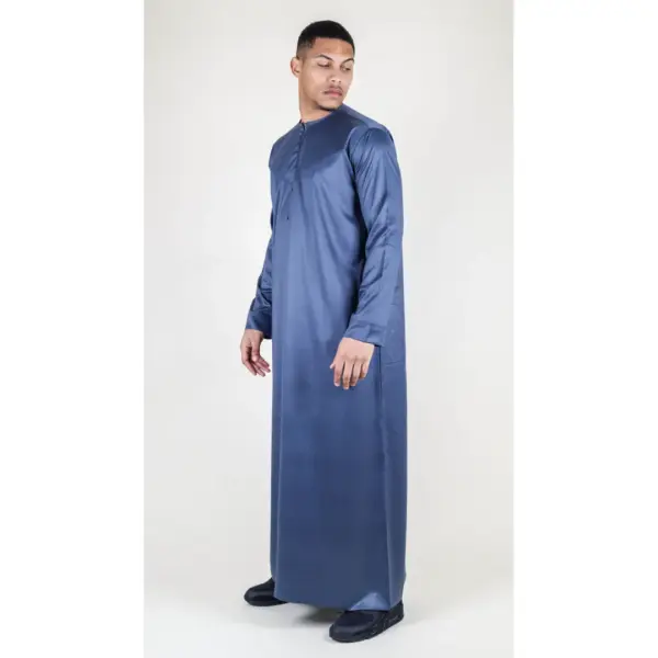 TT 002 Mens Charcoal Satin Emirati Thobe Islamic Clothing 5