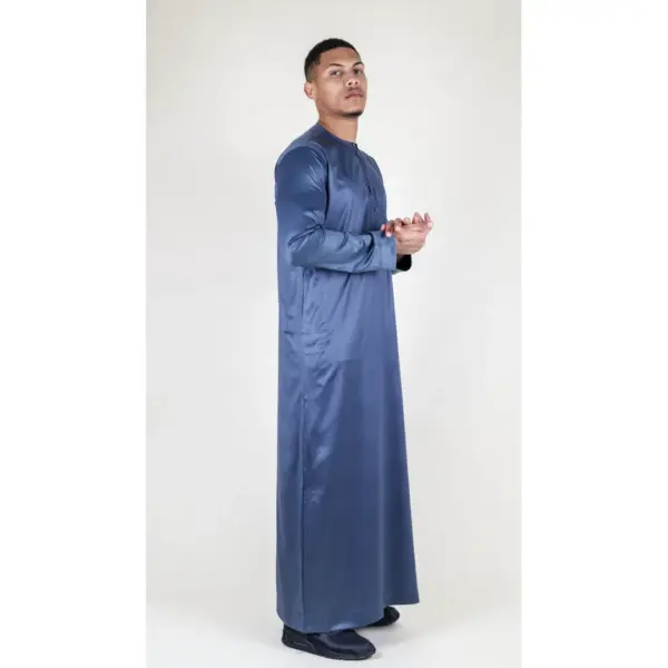 TT 002 Mens Charcoal Satin Emirati Thobe Islamic Clothing 6