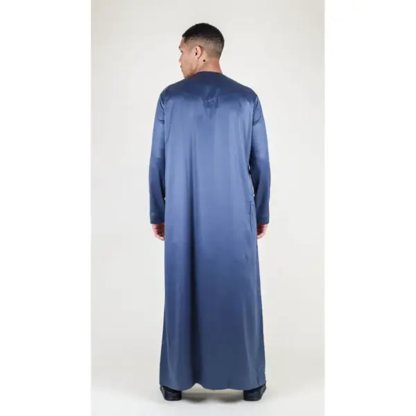 TT 002 Mens Charcoal Satin Emirati Thobe Islamic Clothing 7