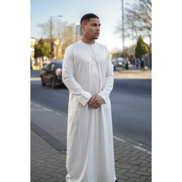 TT 002 Mens Cream Satin Emirati Thobe Islamic Clothing 2