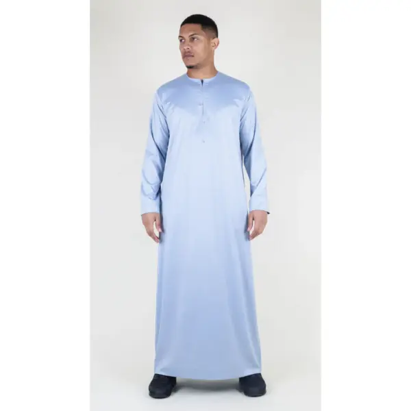 TT 002 Mens Grey Satin Emirati Thobe Islamic Clothing 2