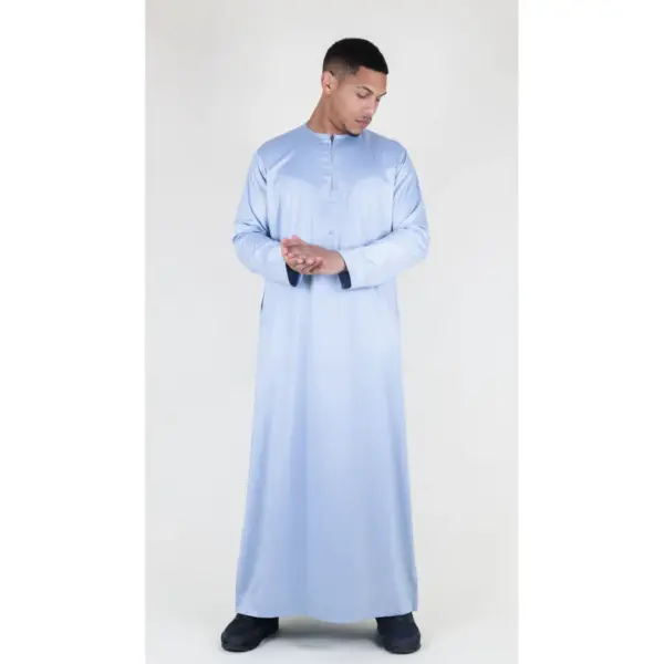 TT 002 Mens Grey Satin Emirati Thobe Islamic Clothing 4