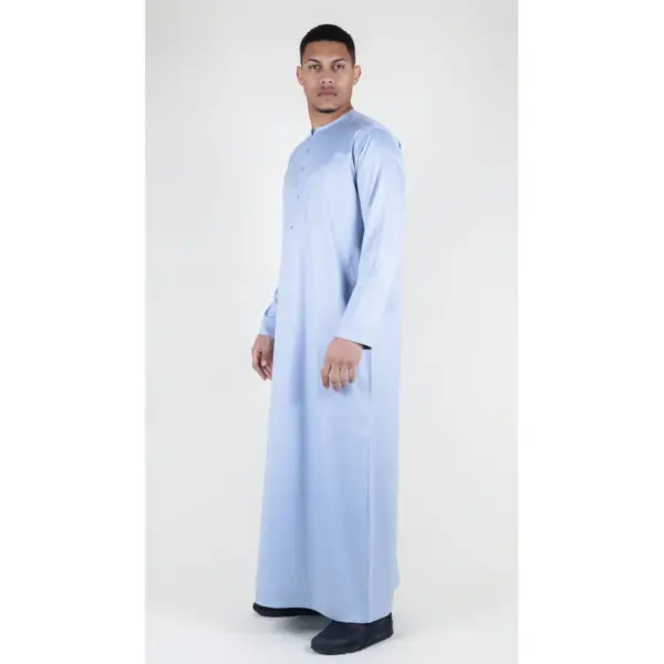 TT 002 Mens Grey Satin Emirati Thobe Islamic Clothing 5