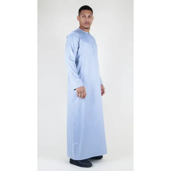 TT 002 Mens Grey Satin Emirati Thobe Islamic Clothing 6