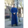 TT-002 Men's Navy Satin Emirati Thobe Islamic Clothing - Image 2