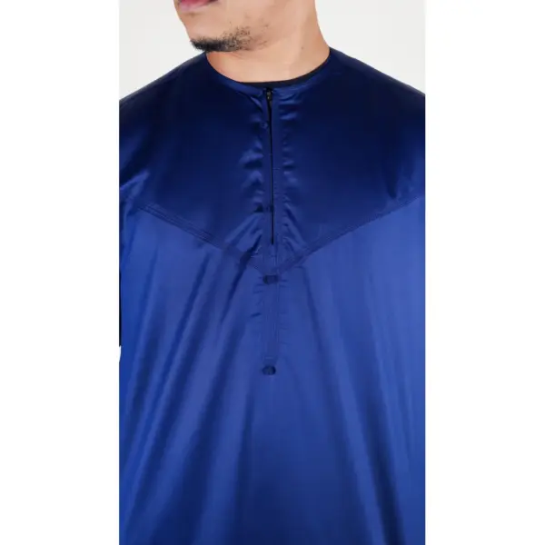 TT 002 Mens Navy Satin Emirati Thobe Islamic Clothing 3