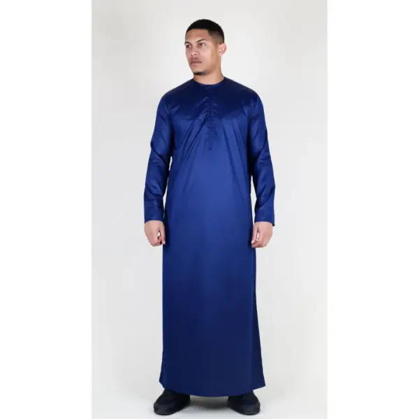 TT 002 Mens Navy Satin Emirati Thobe Islamic Clothing 4