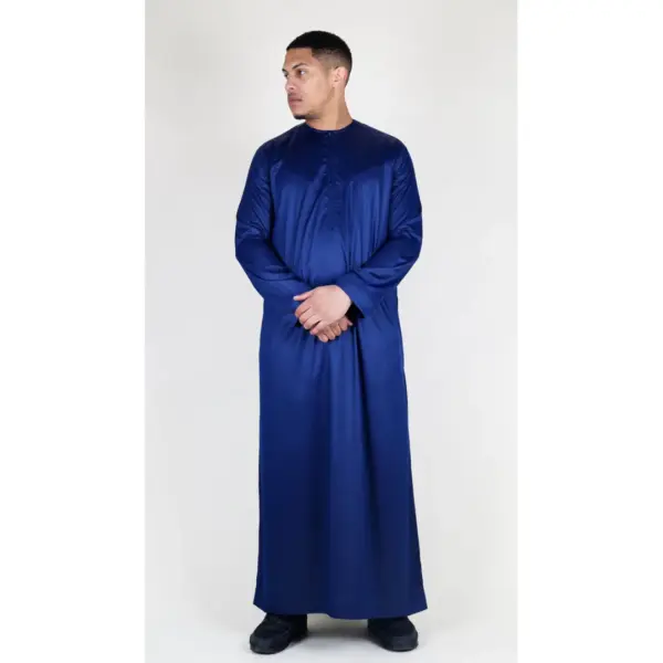 TT 002 Mens Navy Satin Emirati Thobe Islamic Clothing 5