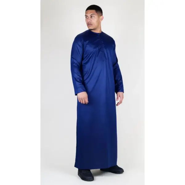 TT 002 Mens Navy Satin Emirati Thobe Islamic Clothing 6