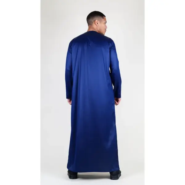 TT 002 Mens Navy Satin Emirati Thobe Islamic Clothing 7