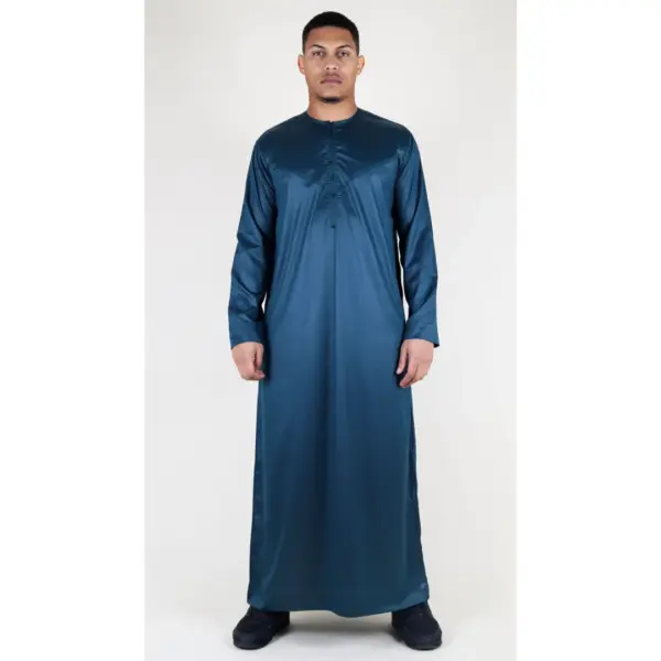 TT 002 Mens Olive Satin Emirati Thobe Islamic Clothing 3