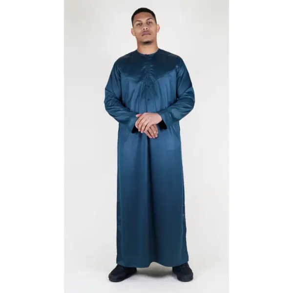 TT 002 Mens Olive Satin Emirati Thobe Islamic Clothing 5