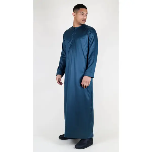 TT 002 Mens Olive Satin Emirati Thobe Islamic Clothing 6