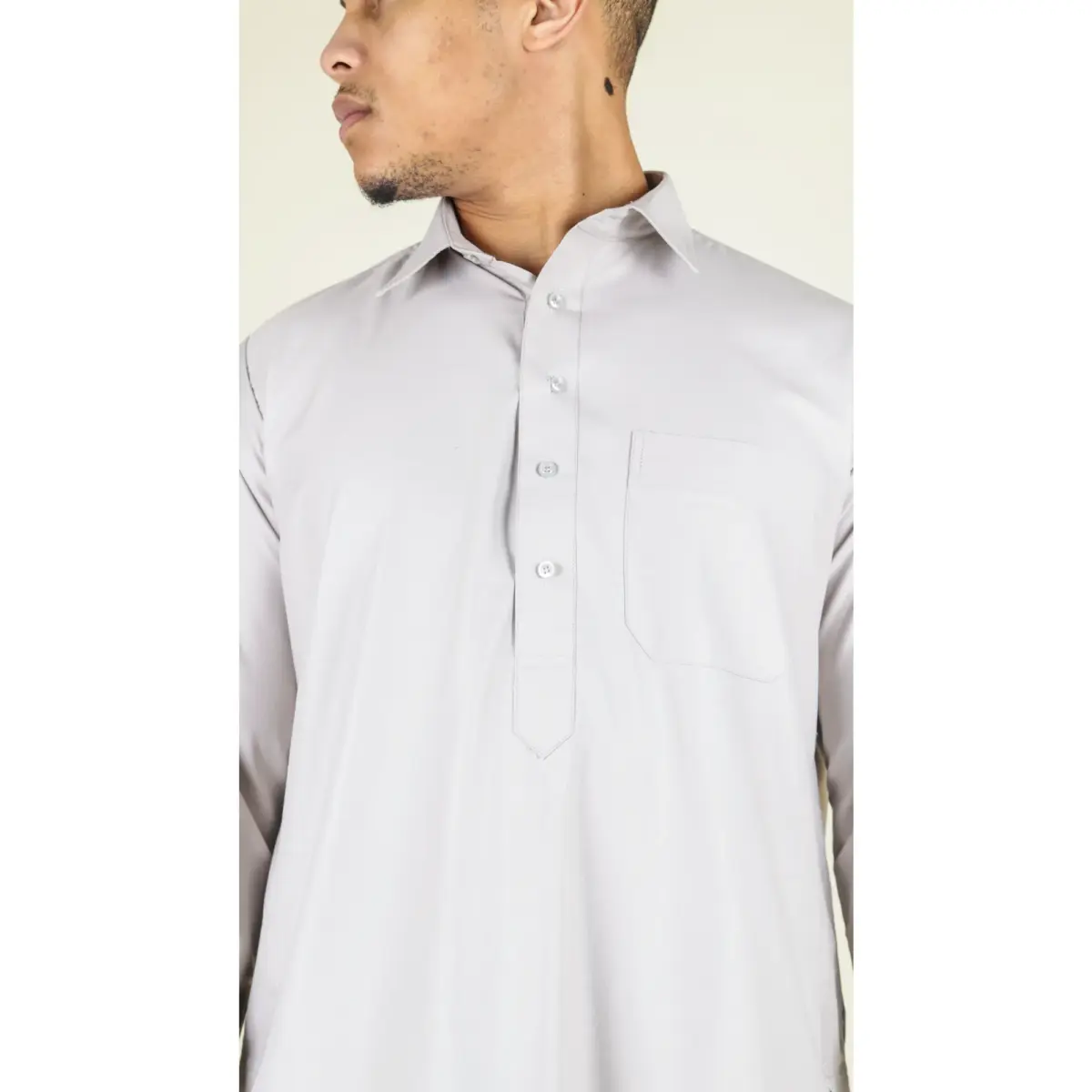 101 - Men's Cream Islamic Muslim Cotton Thobe Jubba - Image 3