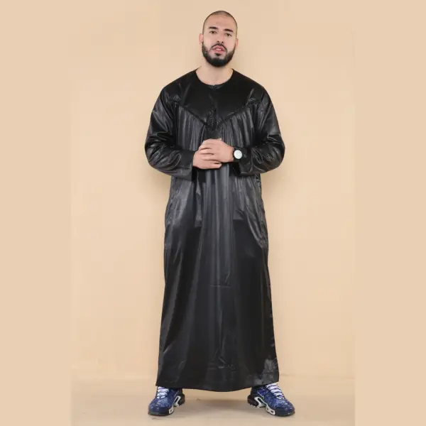 102 Mens Black Islamic Muslim Shiny Thobe Jubba 2