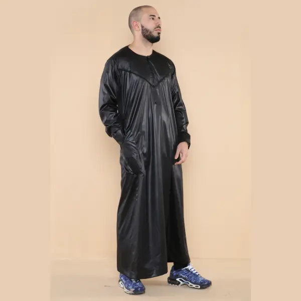 102 Mens Black Islamic Muslim Shiny Thobe Jubba 4