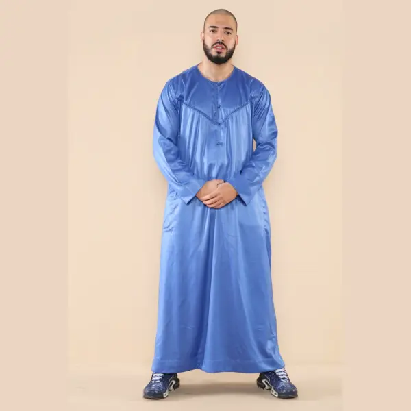 102 Mens Blue Islamic Muslim Shiny Thobe Jubba 2