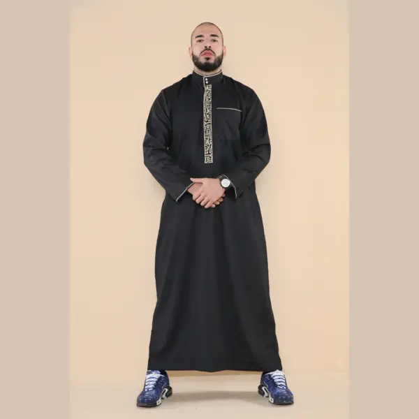 103 Mens Black Muslim Islam Eid Nehru Collar Thobe 2