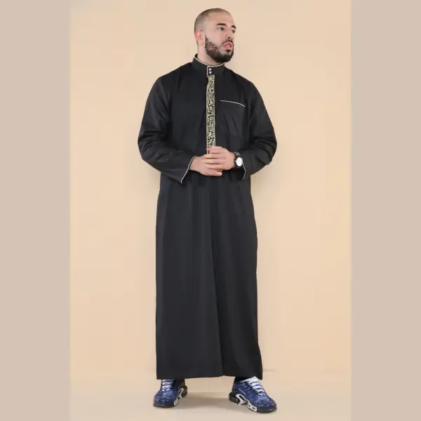 103 Mens Black Muslim Islam Eid Nehru Collar Thobe 3