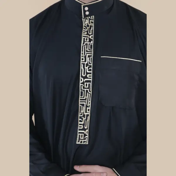 103 Mens Black Muslim Islam Eid Nehru Collar Thobe 4