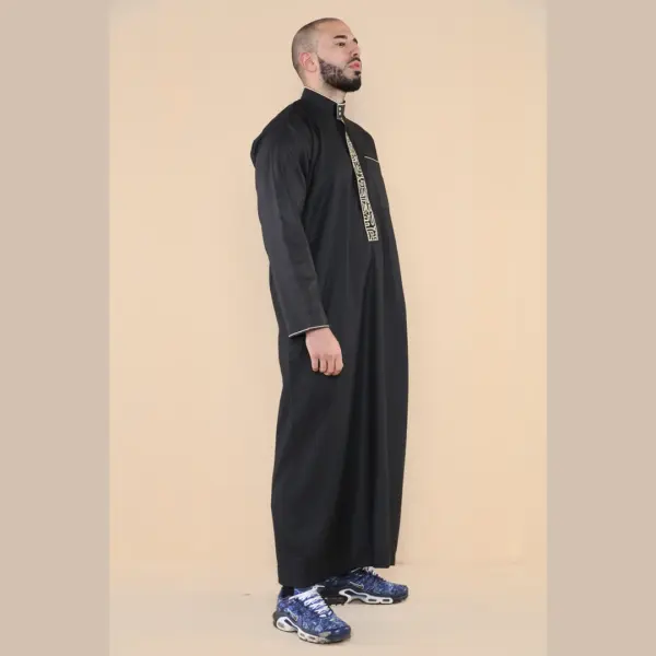 103 Mens Black Muslim Islam Eid Nehru Collar Thobe 5