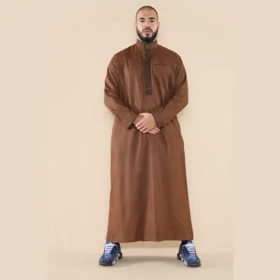 103 - Men's Brown Muslim Islam Eid Nehru Collar Thobe