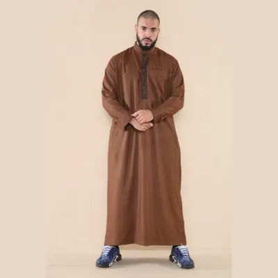 103 Mens Brown Muslim Islam Eid Nehru Collar Thobe 3