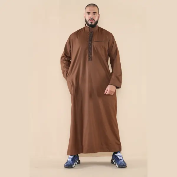 103 Mens Brown Muslim Islam Eid Nehru Collar Thobe 4