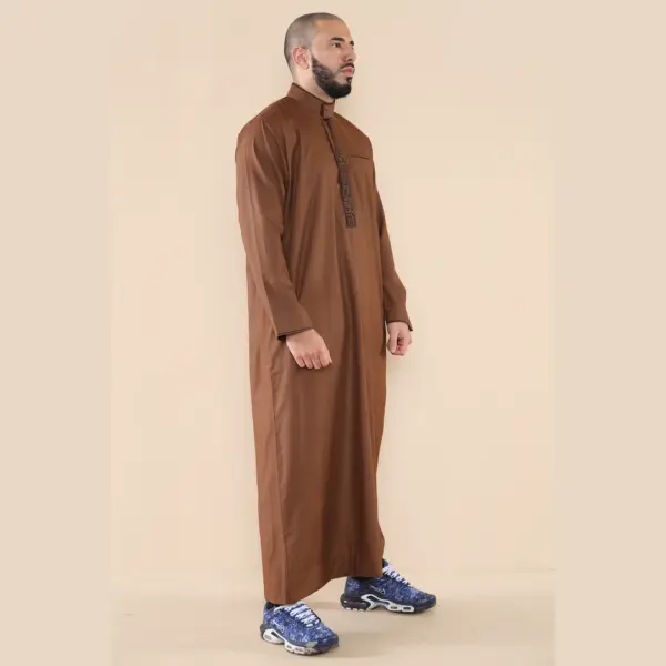 103 Mens Brown Muslim Islam Eid Nehru Collar Thobe 5