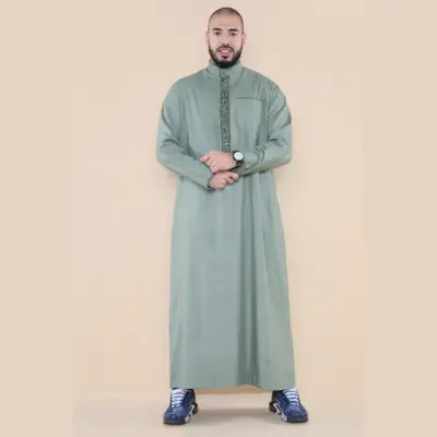 103 - Men's Green Muslim Islam Eid Nehru Collar Thobe